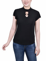 Short Flutter Sleeve Mock Neck Top