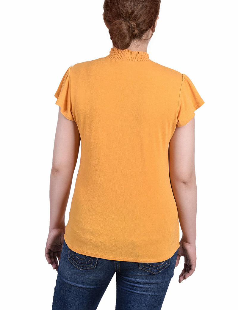Short Flutter Sleeve Mock Neck Top