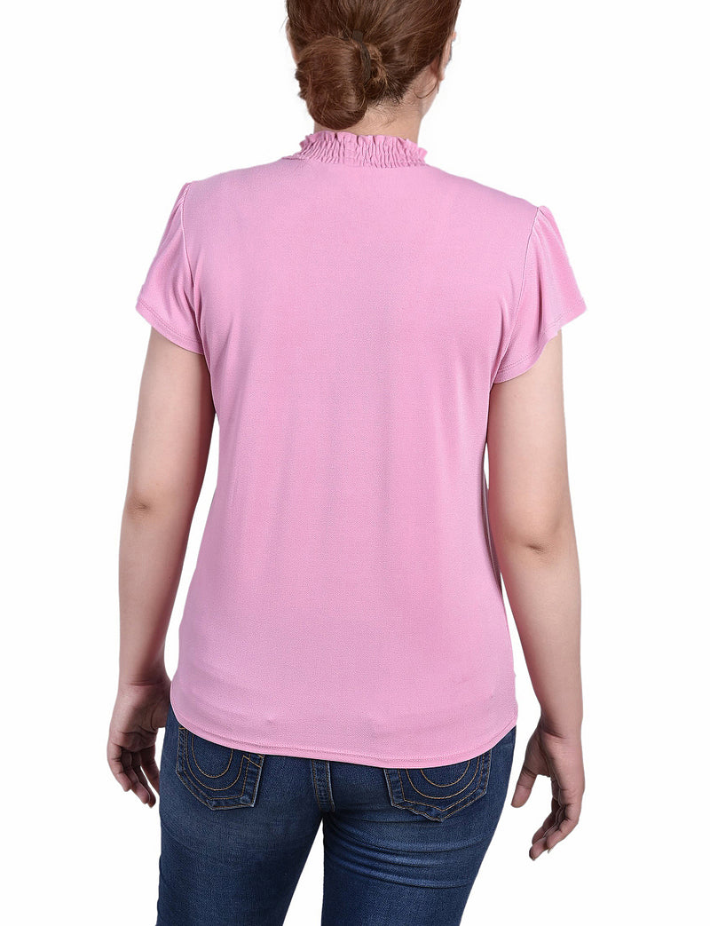 Short Flutter Sleeve Mock Neck Top