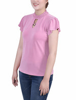 Short Flutter Sleeve Mock Neck Top
