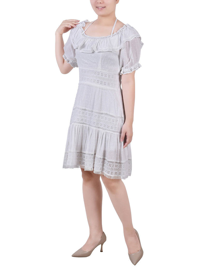 Short Sleeve Ruffle Neck Dress