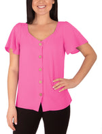 Short Bell Sleeve Crepe Blouse With Princess Neckline