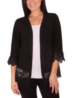 Long Cardigan With Crochet-Trimmed Cuffs And Hem