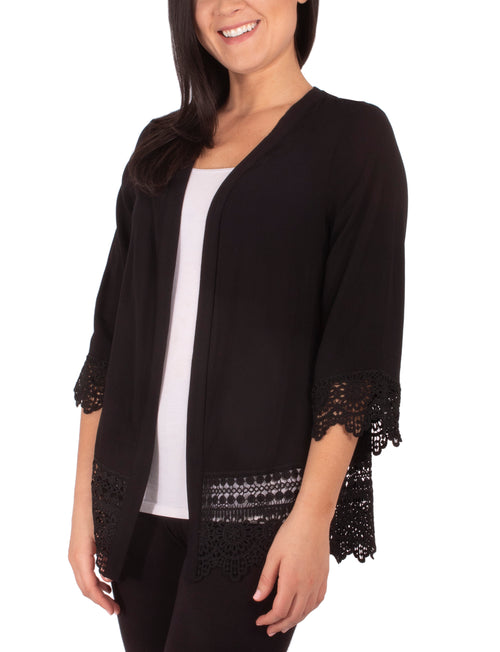 Long Cardigan With Crochet-Trimmed Cuffs And Hem