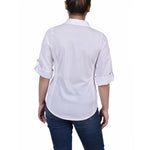 Roll Tab Blouse With Rib Insets