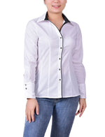 Long Sleeve Poplin Blouse With Combo Details