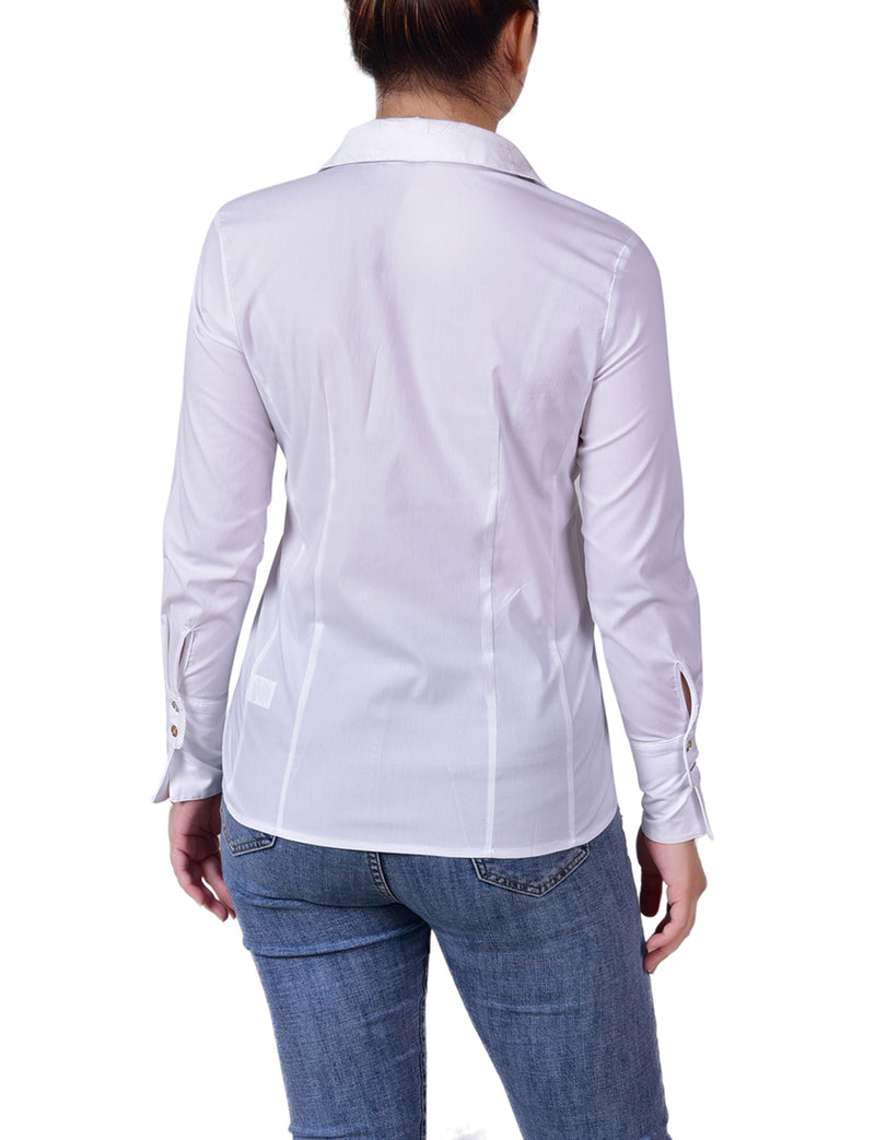 Long Sleeve Poplin Blouse With Combo Details