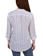 3/4 Sleeve Roll Tab Blouse With Metallic Details