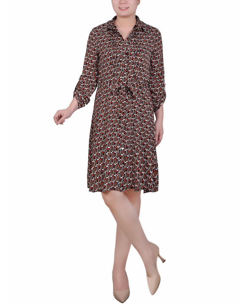 Long Roll Tab Sleeve Dobby Dress