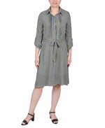 Long Roll Tab Sleeve Dobby Dress
