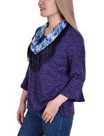 3/4 Sleeve Top With Detachable Fringed Scarf
