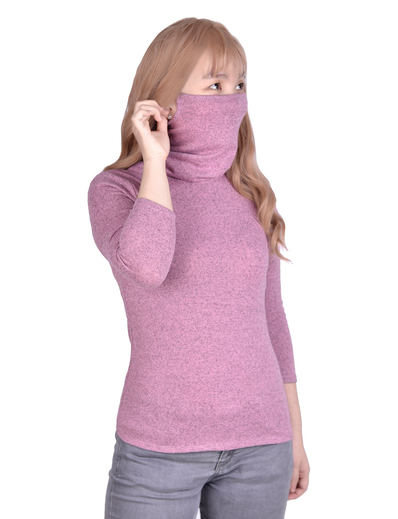 3/4 Sleeve Top With Gaiter Cowl Neck