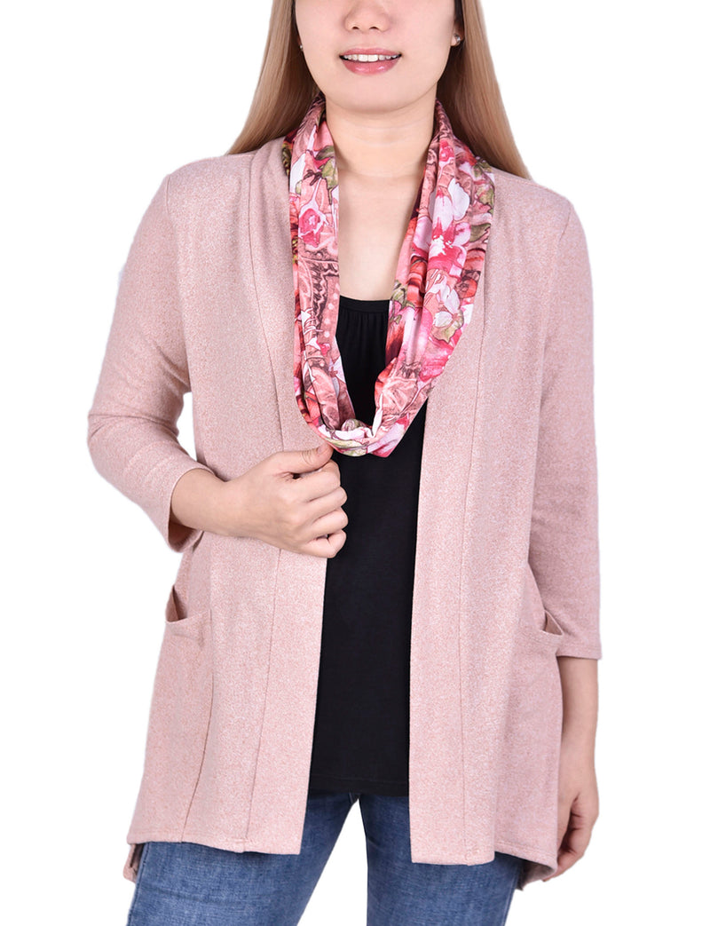 Cardigan With Inset And Detachable Printed Scarf