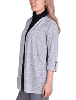 3/4 Sleeve Cardigan With Mask-Cowl Neck Inset