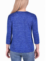3/4 Sleeve Cutout Neck Top With Studs