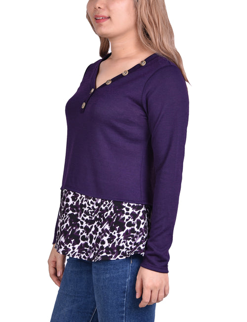 Hacci Top With Printed Hem Inset