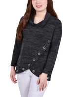 Long Sleeve Crossover Top With Grommets