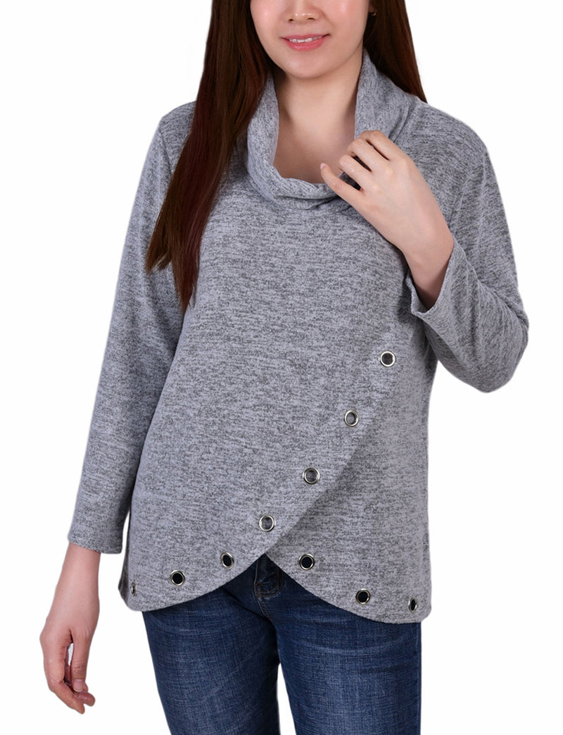 Long Sleeve Crossover Top With Grommets