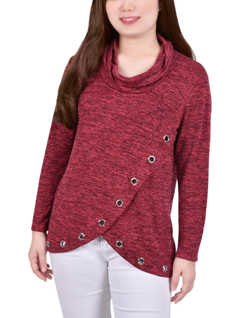 Long Sleeve Crossover Top With Grommets