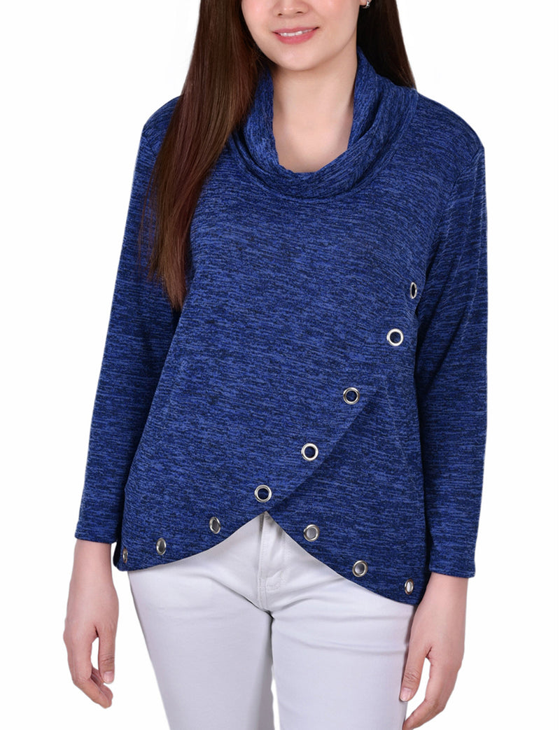 Long Sleeve Crossover Top With Grommets