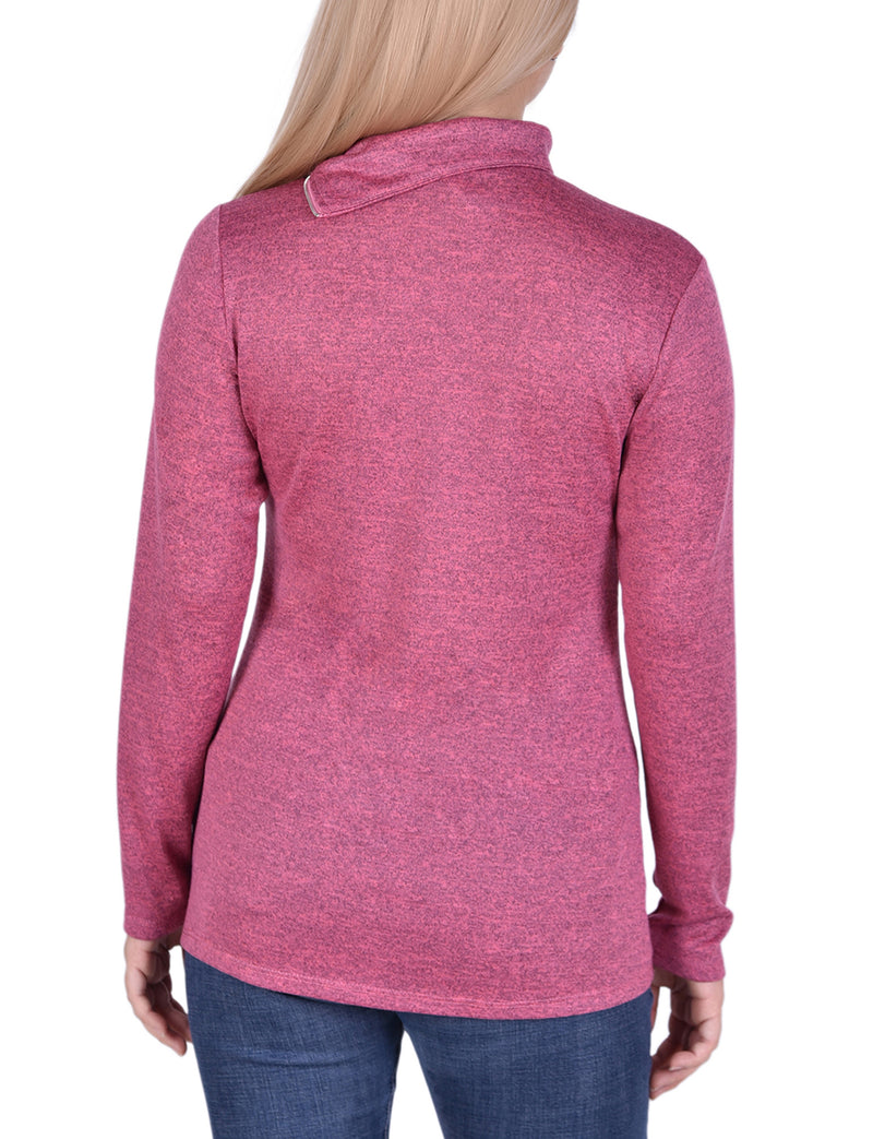 Long Sleeve High Neck Pullover Top With Zipper