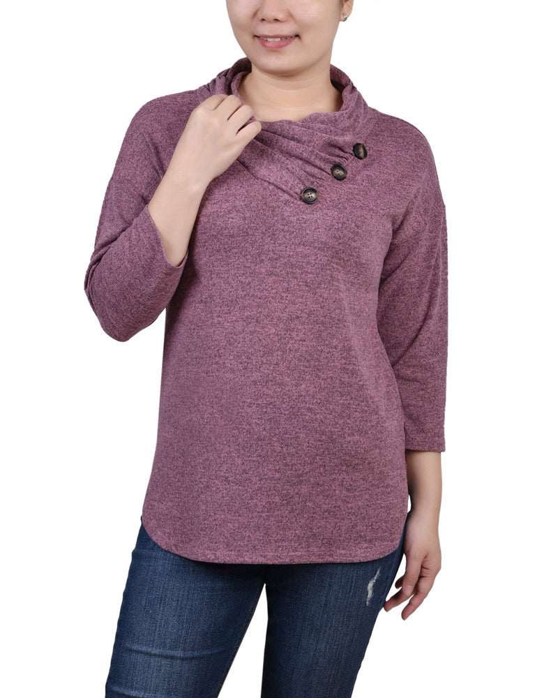 3/4 Sleeve Crossover Cowl Neck Top