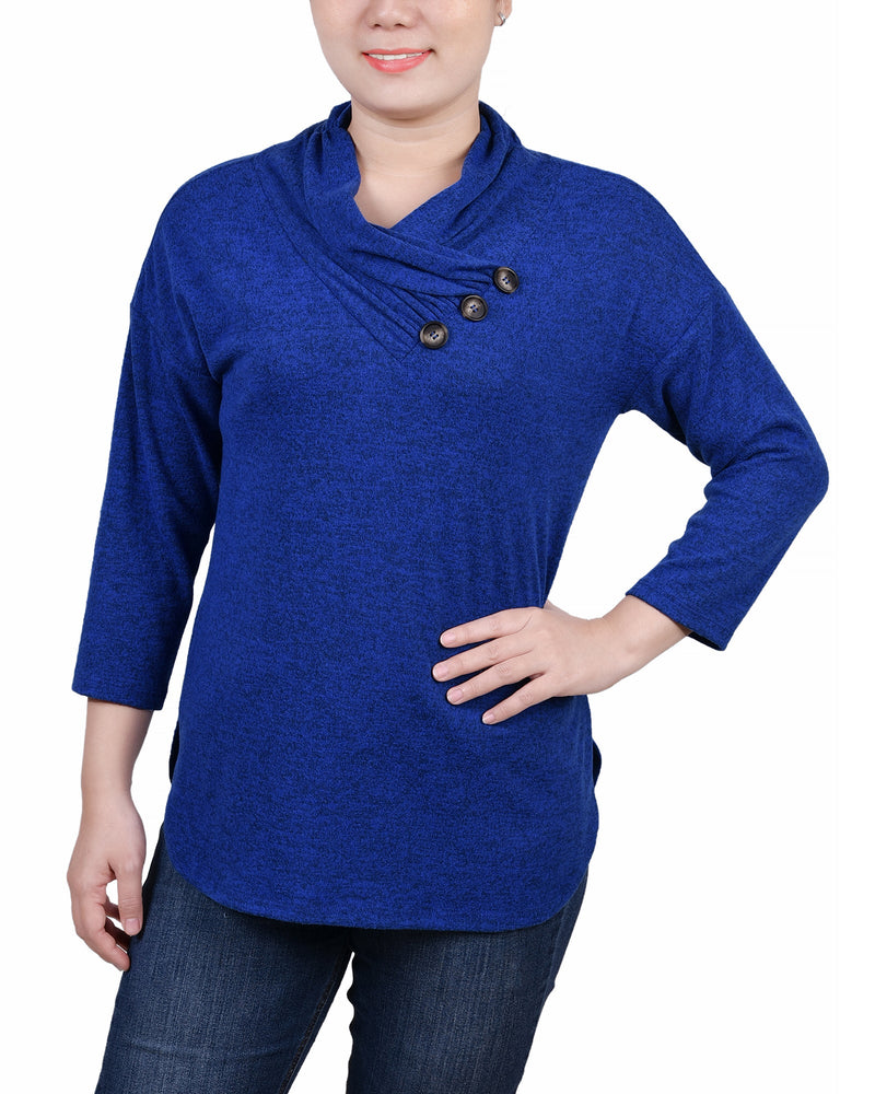 3/4 Sleeve Crossover Cowl Neck Top