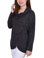 Long Sleeve Cowl Neck Top With Button Detail