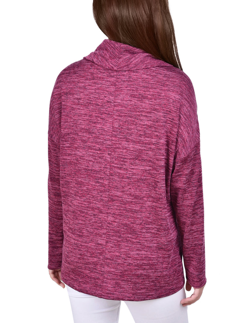 Long Sleeve Cowl Neck Top With Button Detail