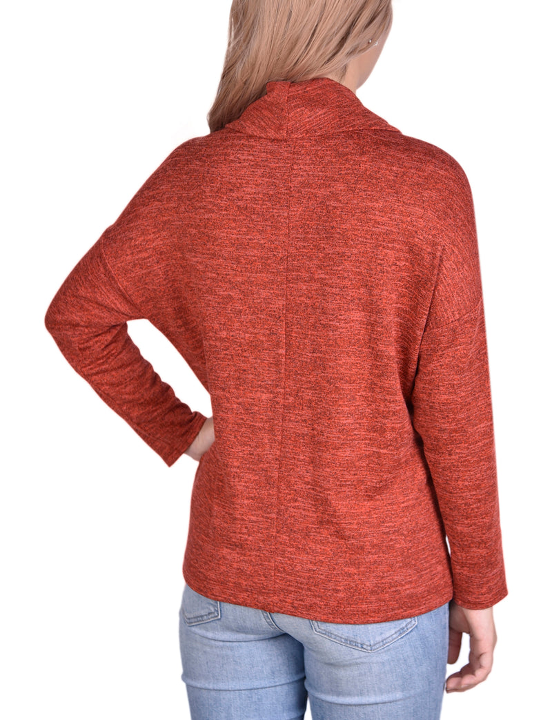 Long Sleeve Cowl Neck Top With Button Detail