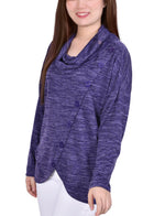 Long Sleeve Cowl Neck Top With Button Detail