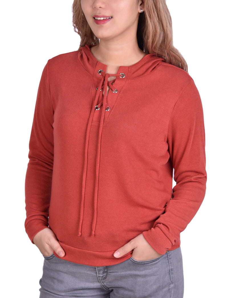 Long Sleeve Hoodie With Laced Yoke Top