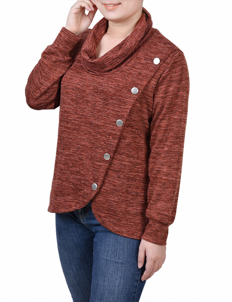 Long Sleeve Overlapping Cowl Neck Top