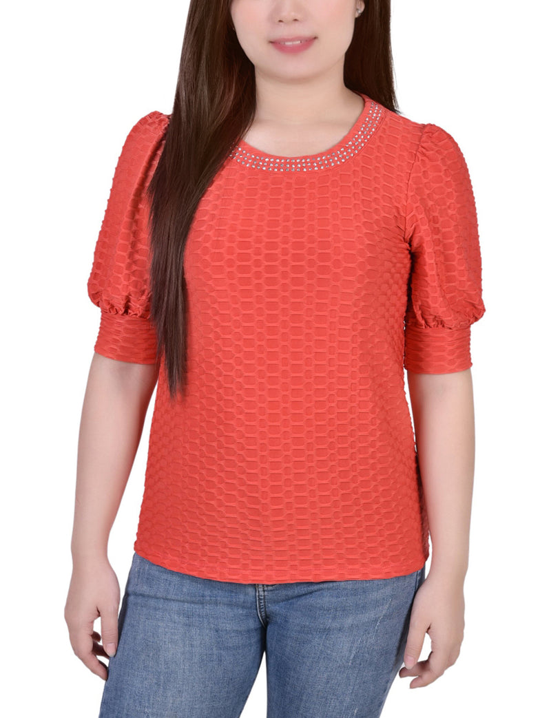 Short Puff Sleeve Honeycomb Top