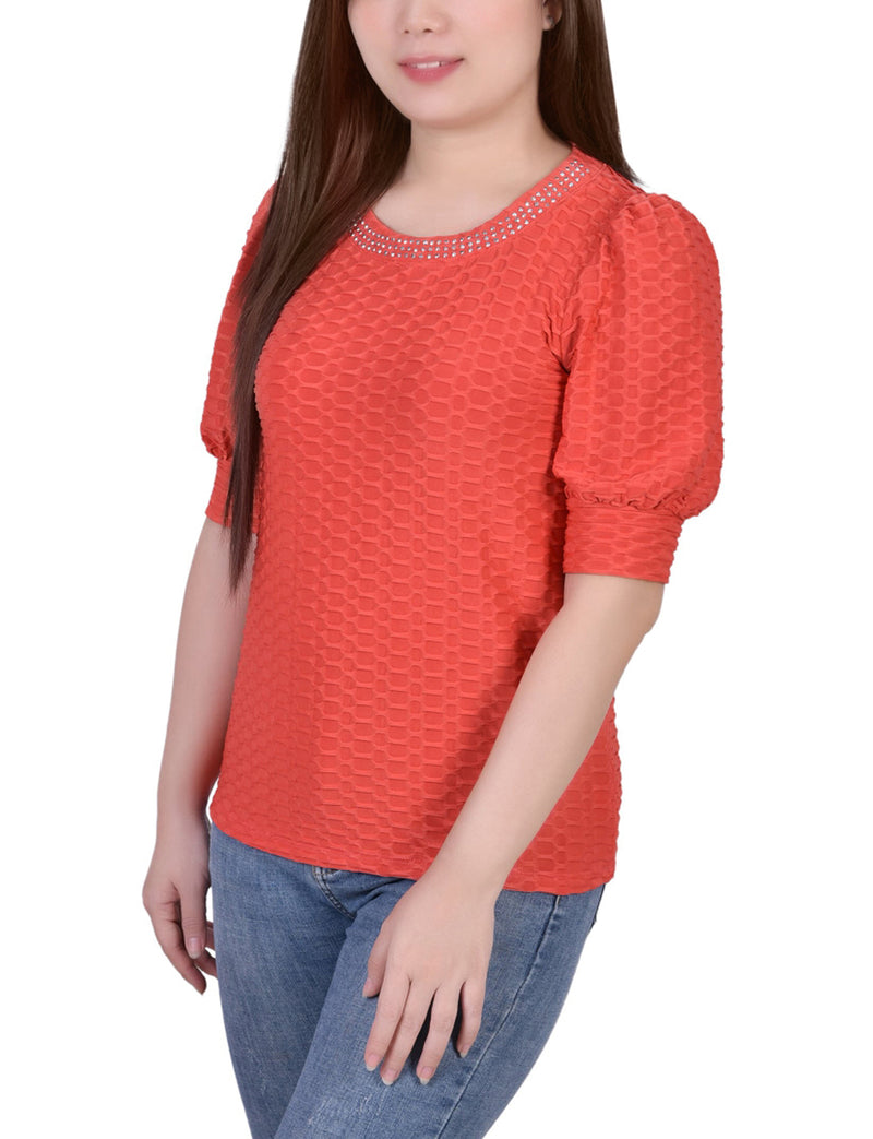 Short Puff Sleeve Honeycomb Top