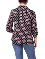 3/4 Roll Tab Sleeve Studded Y Neck Top