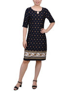 Elbow Sleeve Knee Length Dress With Hardware