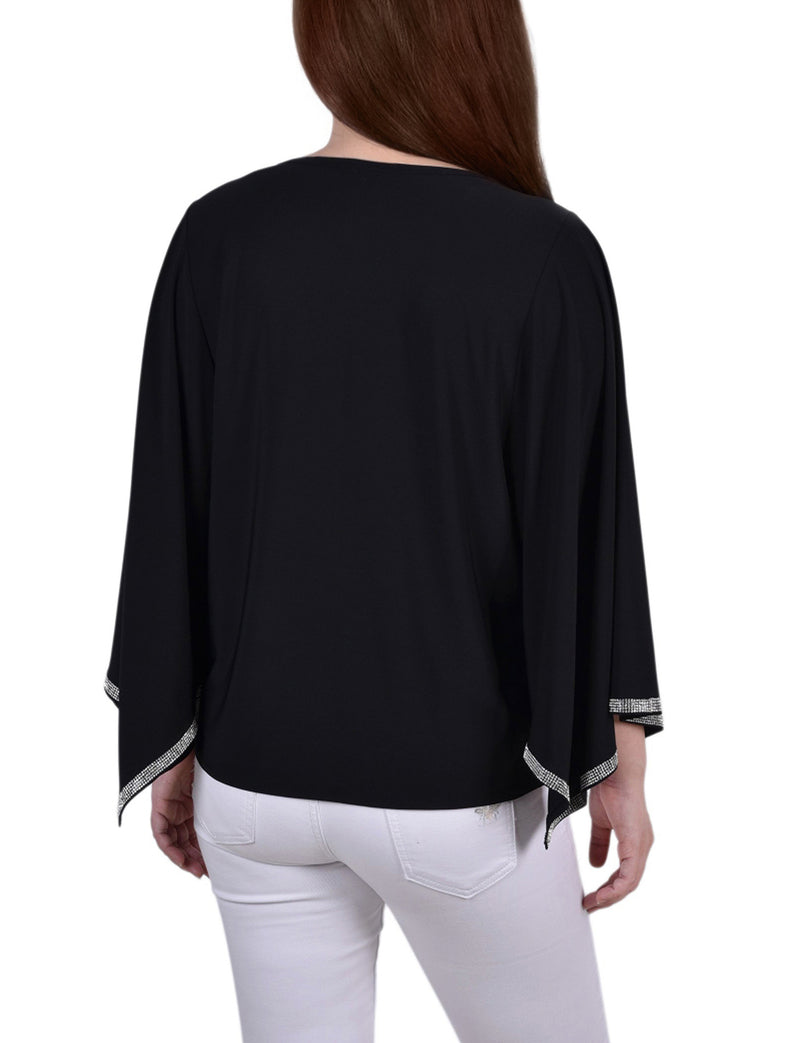 Long Batwing Top With Glitz Tape At Neckline And Sleeves