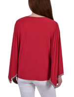 Long Batwing Top With Glitz Tape At Neckline And Sleeves