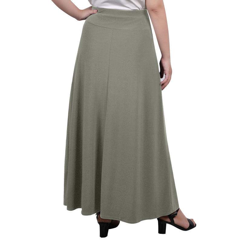 Maxi A-Line Skirt With Front Faux Belt With Ring Detail