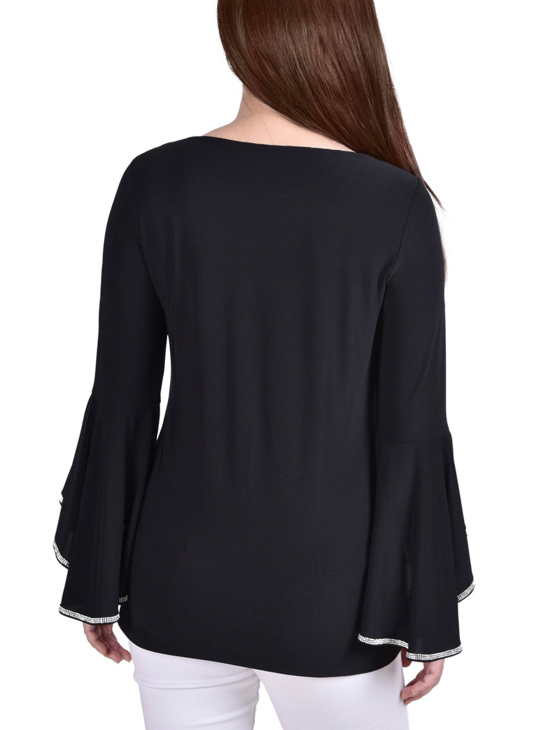 Long Bell Sleeve Top With Stone Details