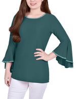 Long Bell Sleeve Top With Stone Details