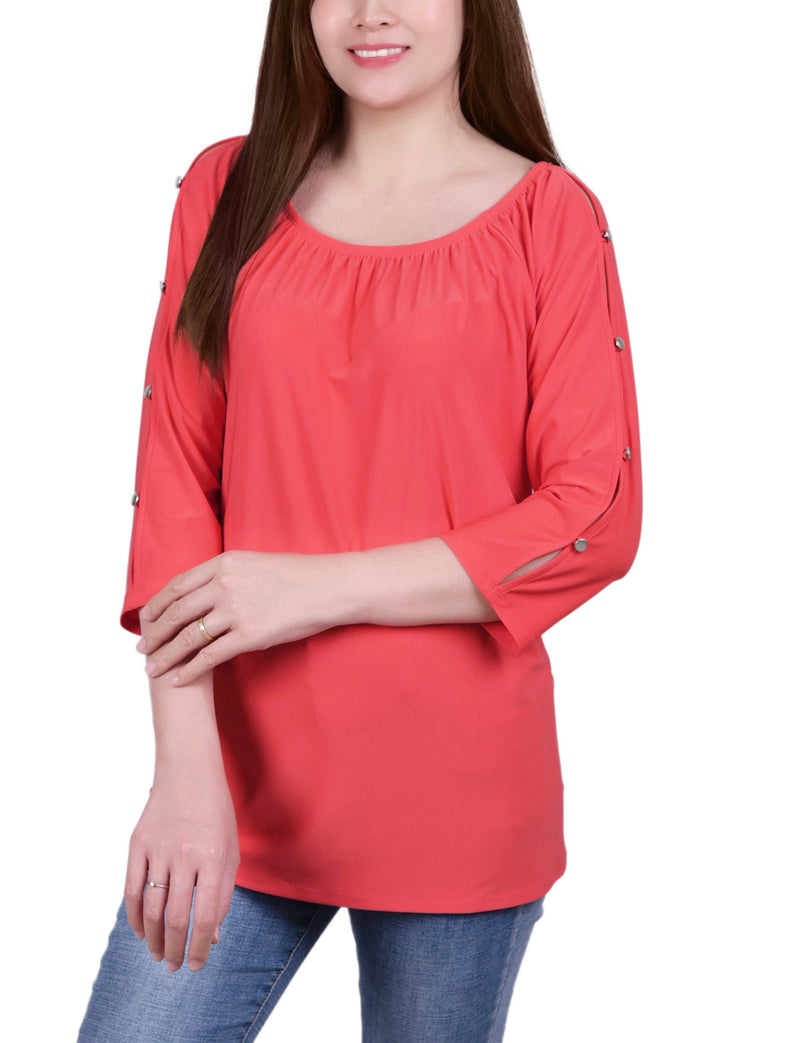 Elastic Neck Top With Sleeve Cutouts