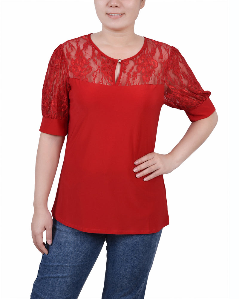 Lace Yoke and Sleeve Top