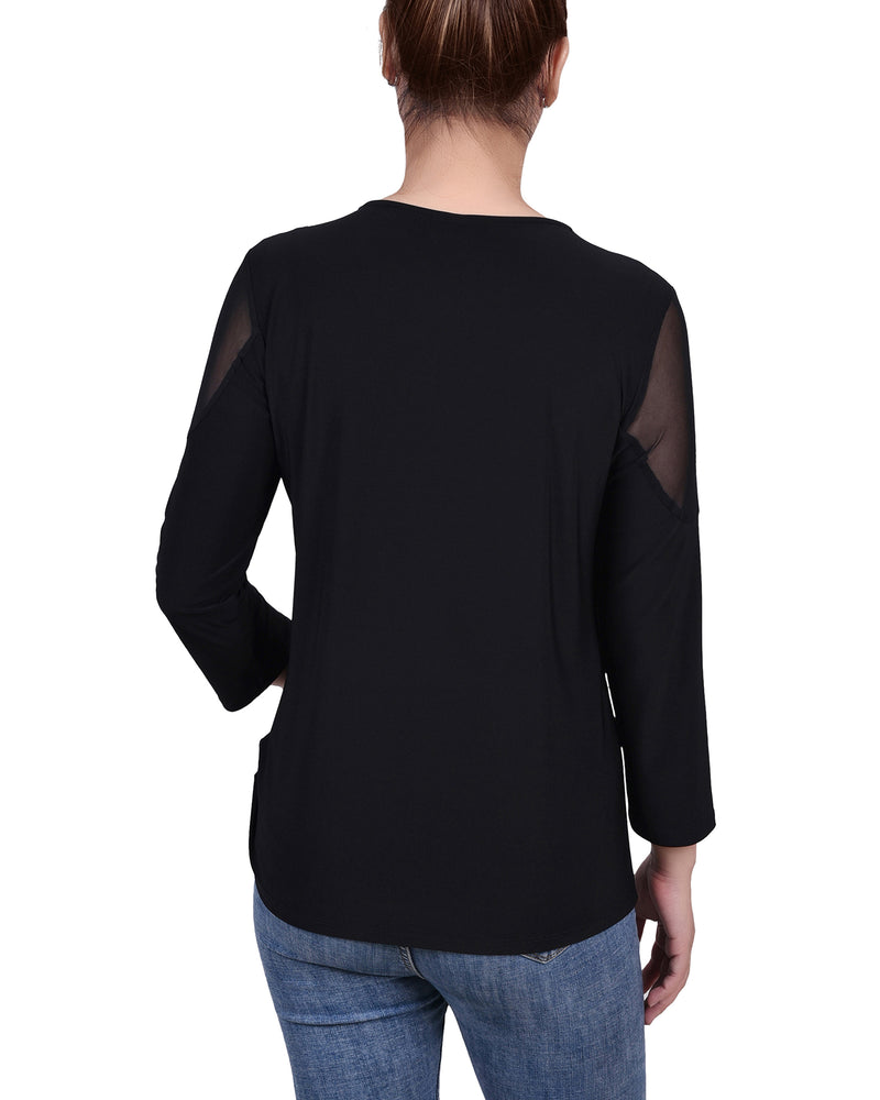 Petite Long Sleeve Top With Mesh Insets