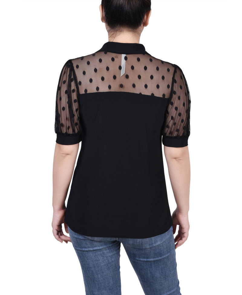 Short Sleeve Top With Dotted Mesh