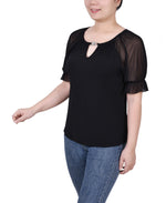 Short Ruffle Sleeve Top With Rhinestones