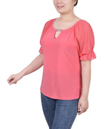 Short Ruffle Sleeve Top With Rhinestones