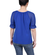 Short Ruffle Sleeve Top With Rhinestones