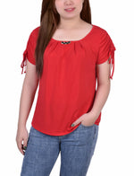 Short Ruched Sleeve Top With Pleats